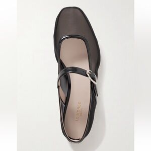 LE MONDE BERYL Patent leather-trimmed mesh Mary Jane ballet flats